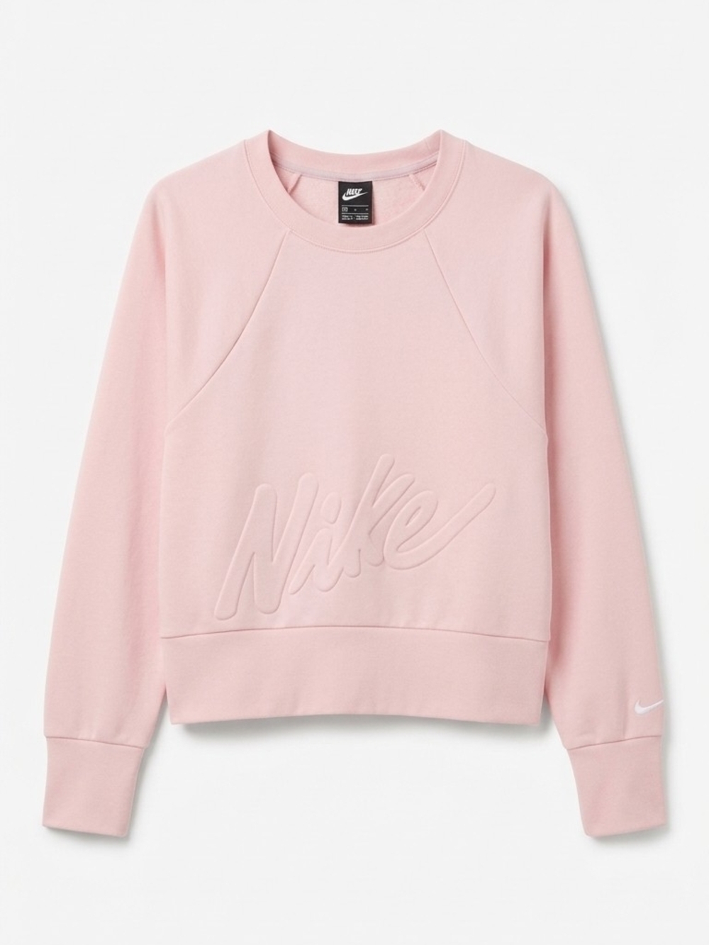 Nike Women’s Light Pink Cropped Embossed Logo Crewneck Sweatshirt